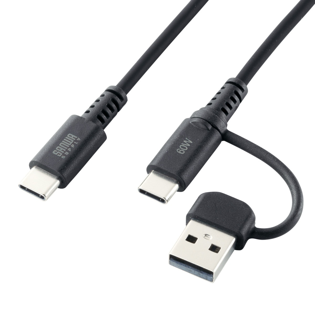 [KU-CCP60ACC10BK] USB2.0Type-C�����֥�(CtoA�Ѵ������ץ��դ���PD60W��1m���֥�å�)