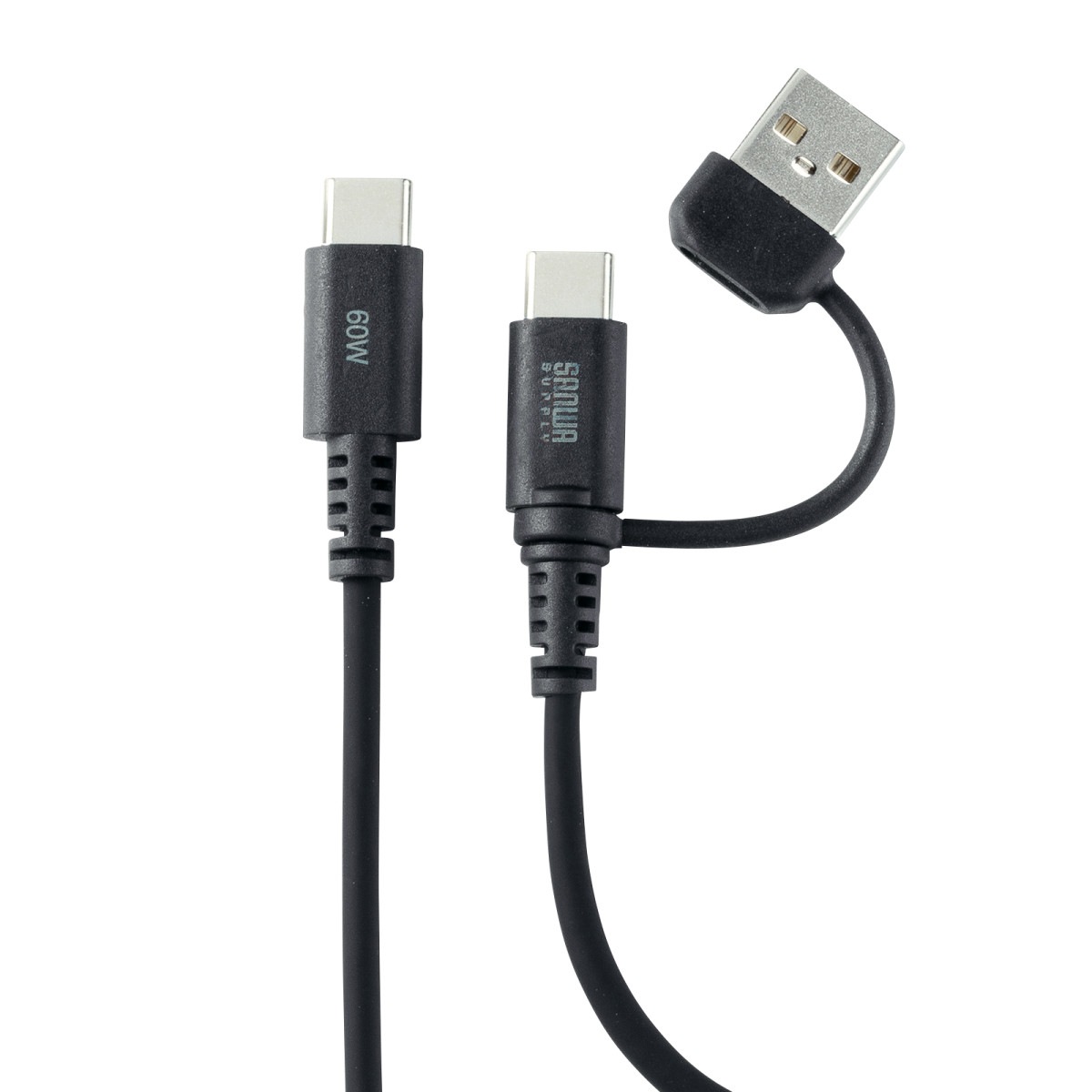 [KU-CCP60ACC10BK] USB2.0Type-C�����֥�(CtoA�Ѵ������ץ��դ���PD60W��1m���֥�å�)