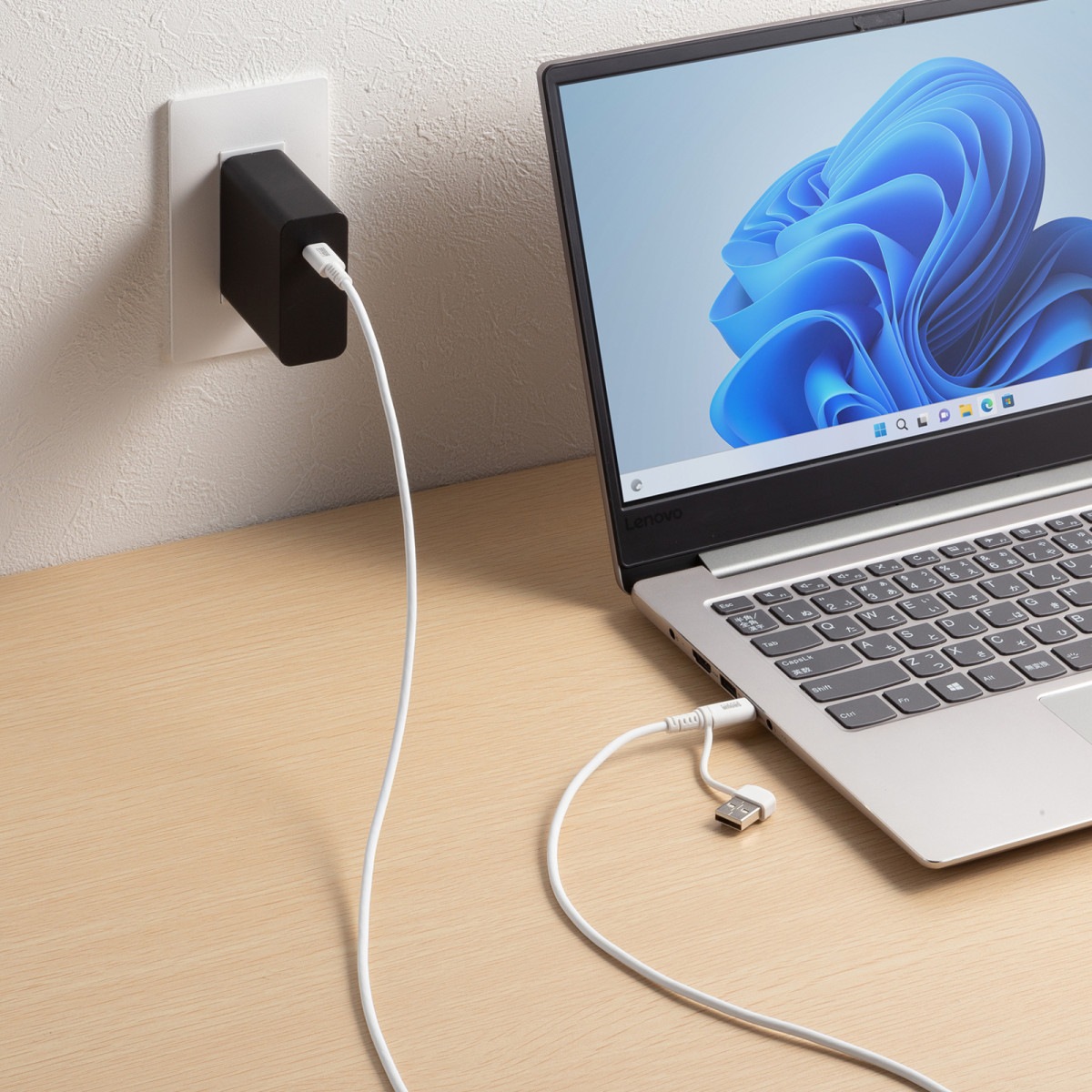 [KU-CCP60ACC10W] USB2.0Type-C�����֥�(CtoA�Ѵ������ץ��դ���PD60W��1m���ۥ磻��)