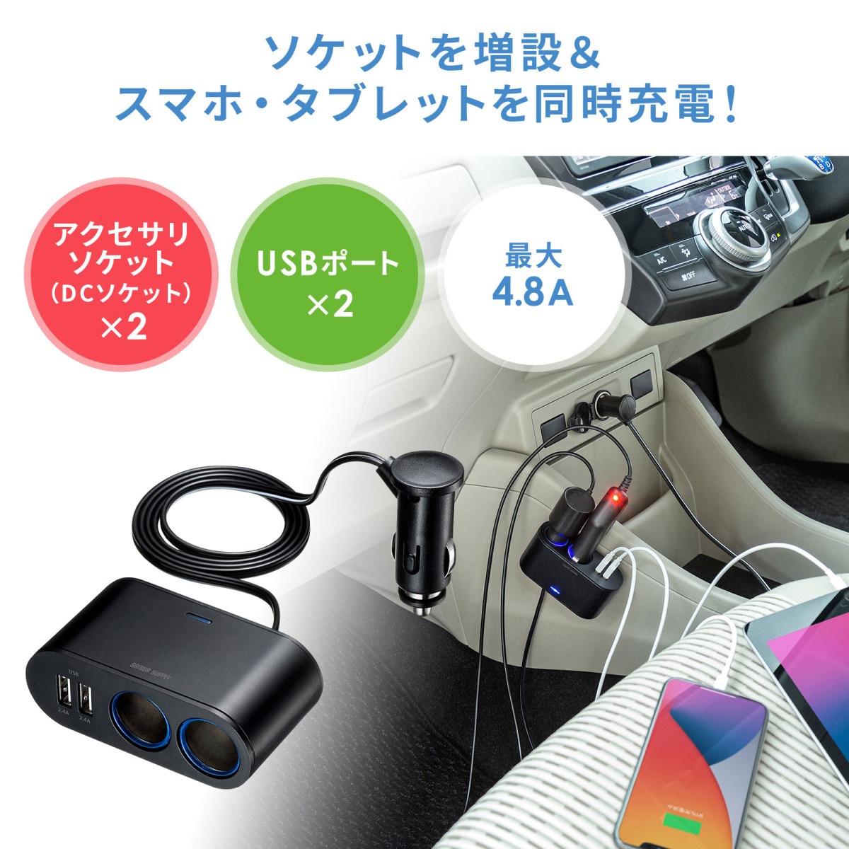 [CAR-CHR78CUN] USB���㡼���㡼��2Ϣ�����å�(2�ݡ��ȡ�4.8A)