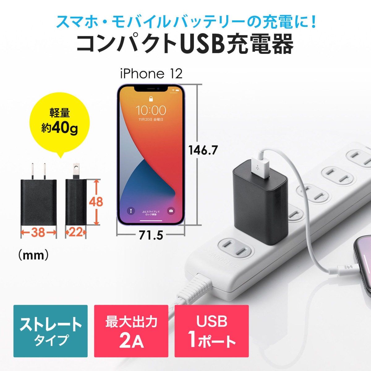 [ACA-IP87BK] USB���Ŵ�(2A���֥�å�)