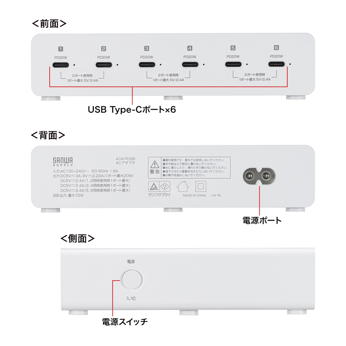 [ACA-PD98] USB PD�б�AC���Ŵ�(6�ݡ��ȡ����72W)