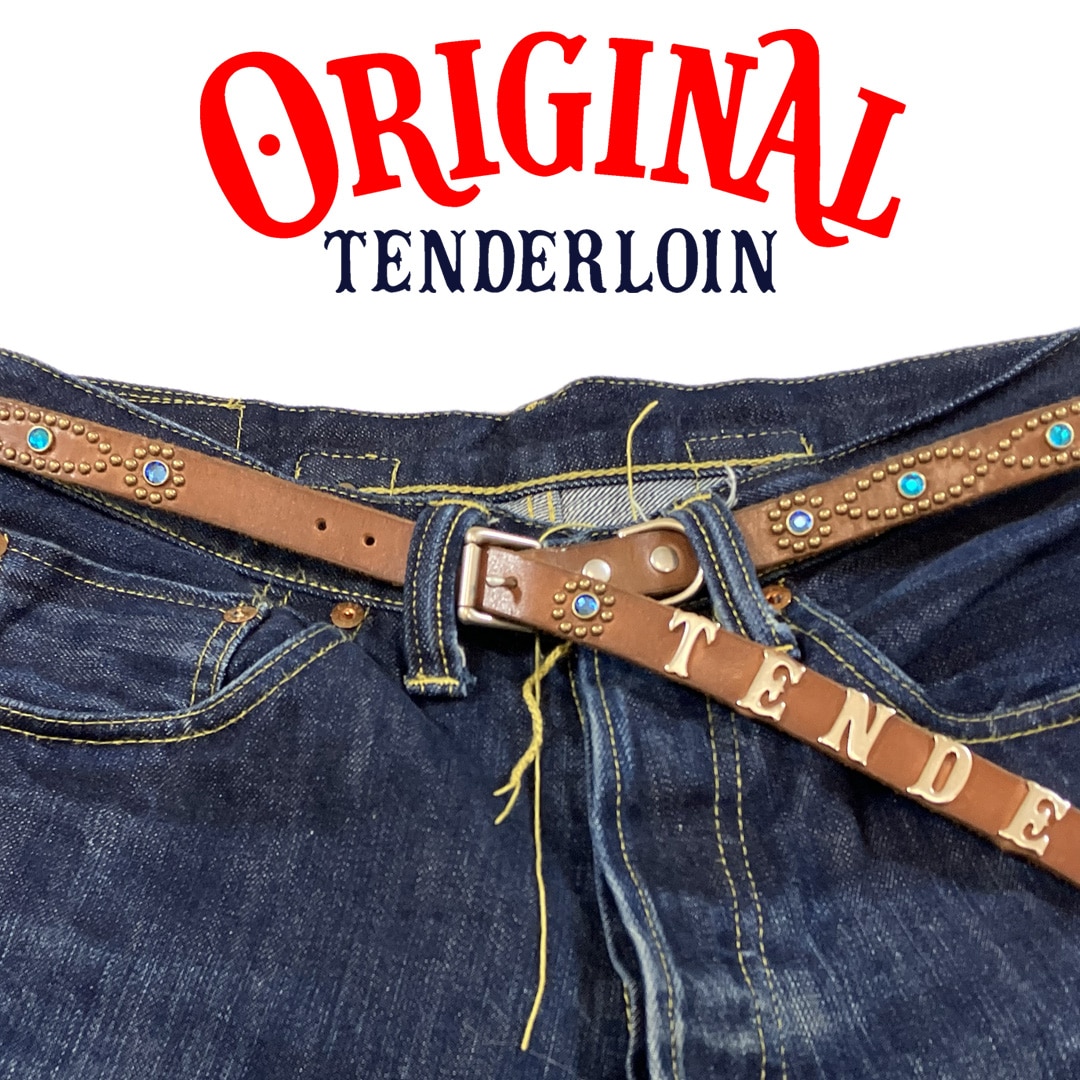 TENDERLOIN Super Narrow STUDS BELT CAMEL BLUE STONE