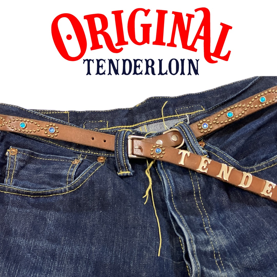 TENDERLOIN Super Narrow STUDS BELT CAMEL BLUE STONE