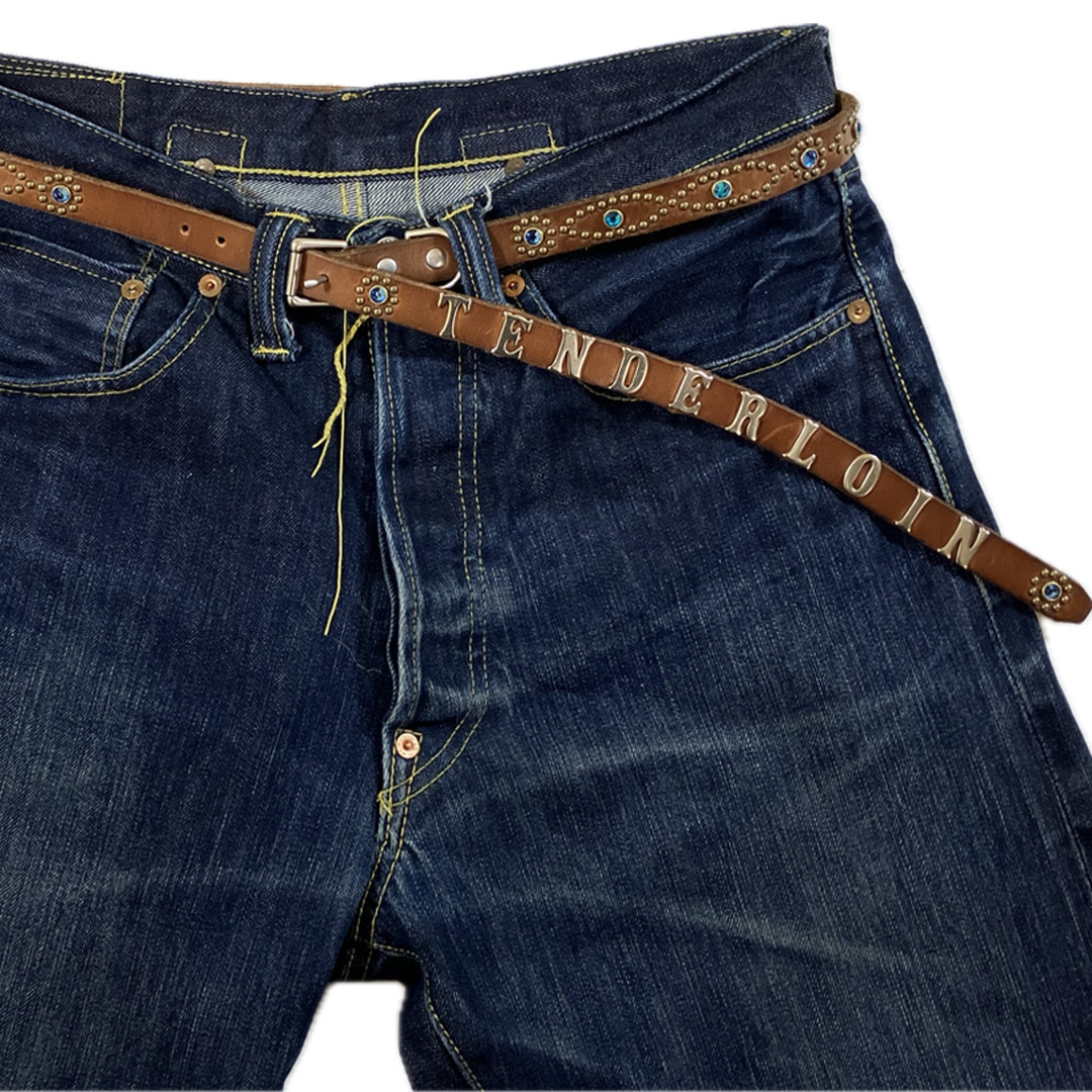 TENDERLOIN Super Narrow STUDS BELT CAMEL BLUE STONE
