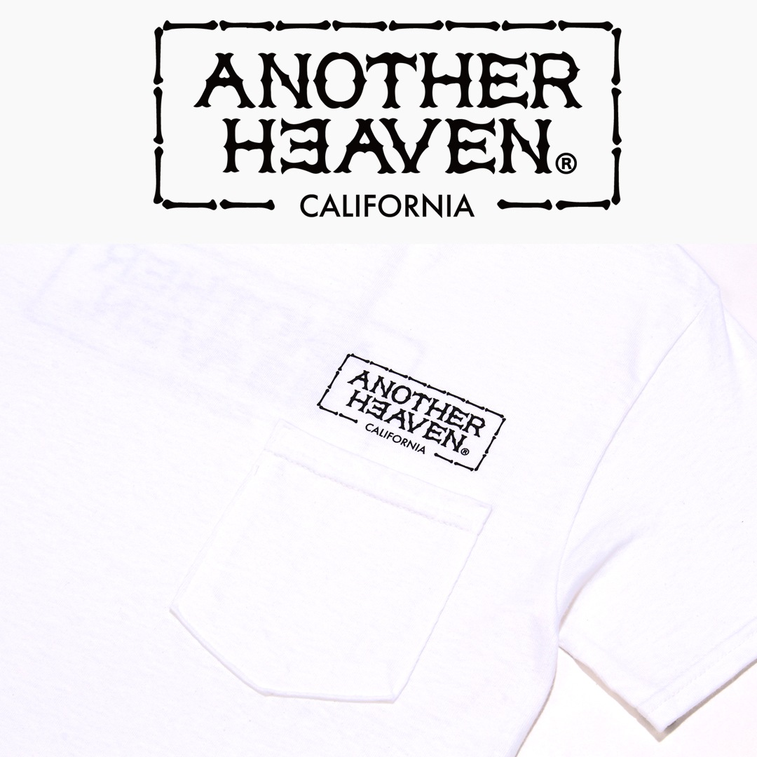 ANOTHER HEAVEN LOGO POCKET T-SHIRTS 6.0oz  PREMIUM COTTON 100% WHITE
