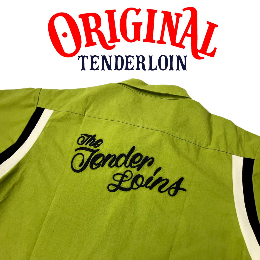 TENDERLOIN BOWLING SHIRTS KAHKI BLACK EMBROIDERY