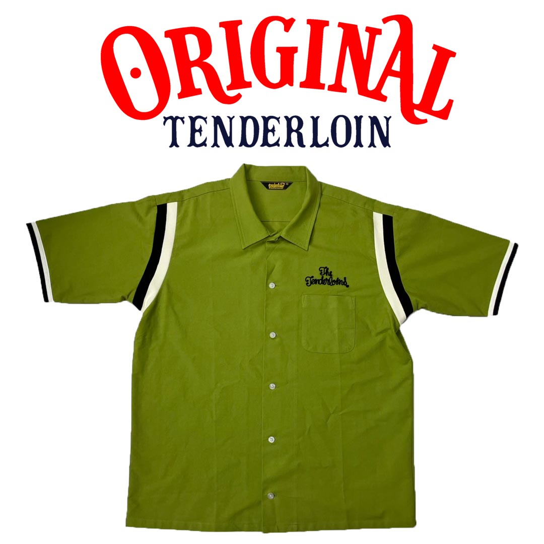 TENDERLOIN BOWLING SHIRTS KAHKI BLACK EMBROIDERY