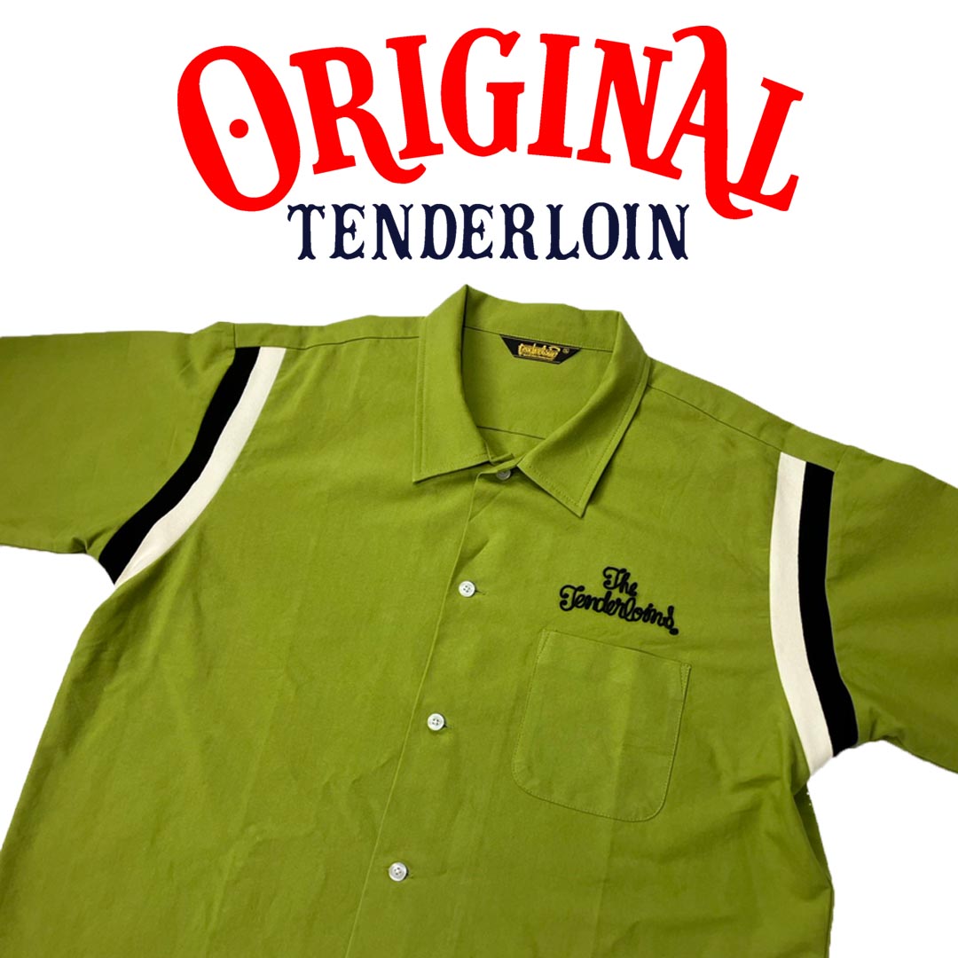 TENDERLOIN BOWLING SHIRTS KAHKI BLACK EMBROIDERY