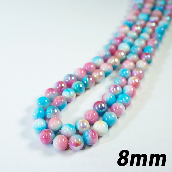 カラフルオーラ　クォーツァイト 一連 （φ8mm-10mm） 連売り 素材 パーツ 丸玉