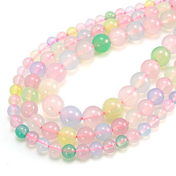 NEW！カラフルカルセドニー (玉髄) 一連 (6mm-10mm) 連売り 素材 パーツ 丸玉