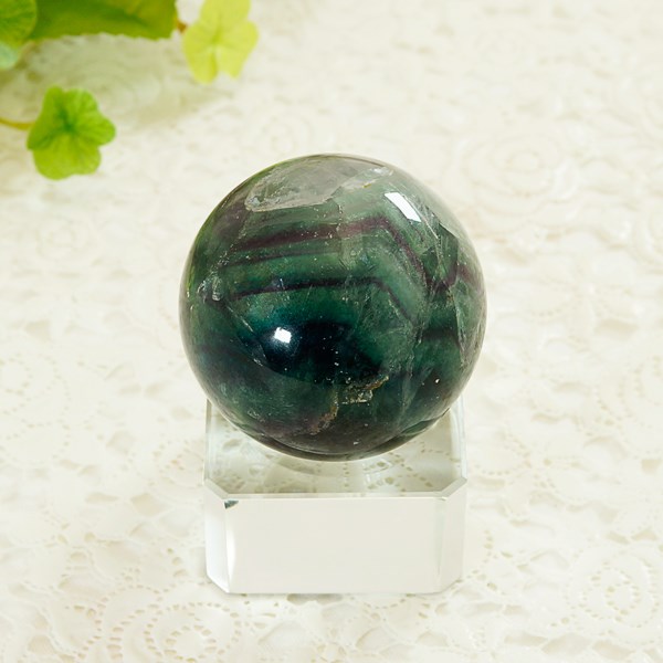 フローライト 丸玉 直径約39mm 重さ約103ｇ 台付 置物 インテリアストーン