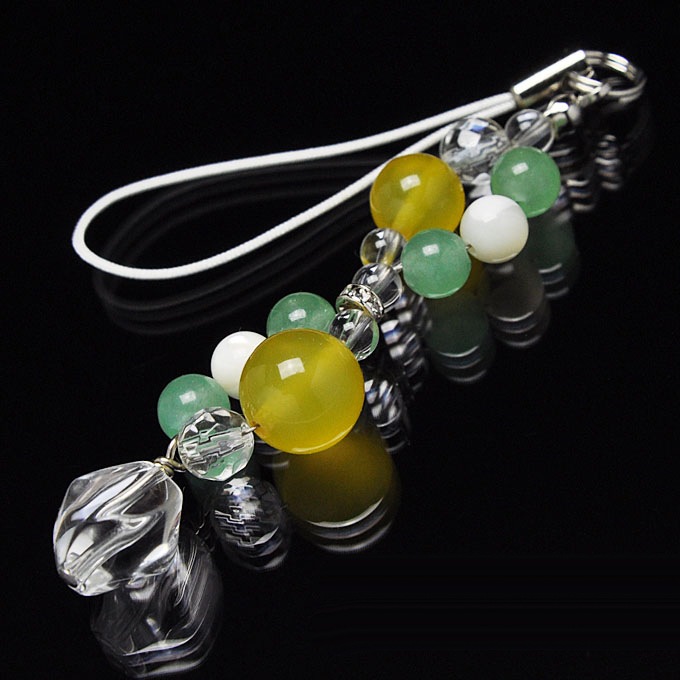 イエローカルサイト × アベンチュリン × マザーオブパール × 水晶 × サイドファセットカット 水晶　ストラップ パワーストーン 天然石 アクセサリー 携帯電話 スマホ スマートフォン 車のキー 家のキー バッグ お財布 バッグ 鞄 リュック 小物