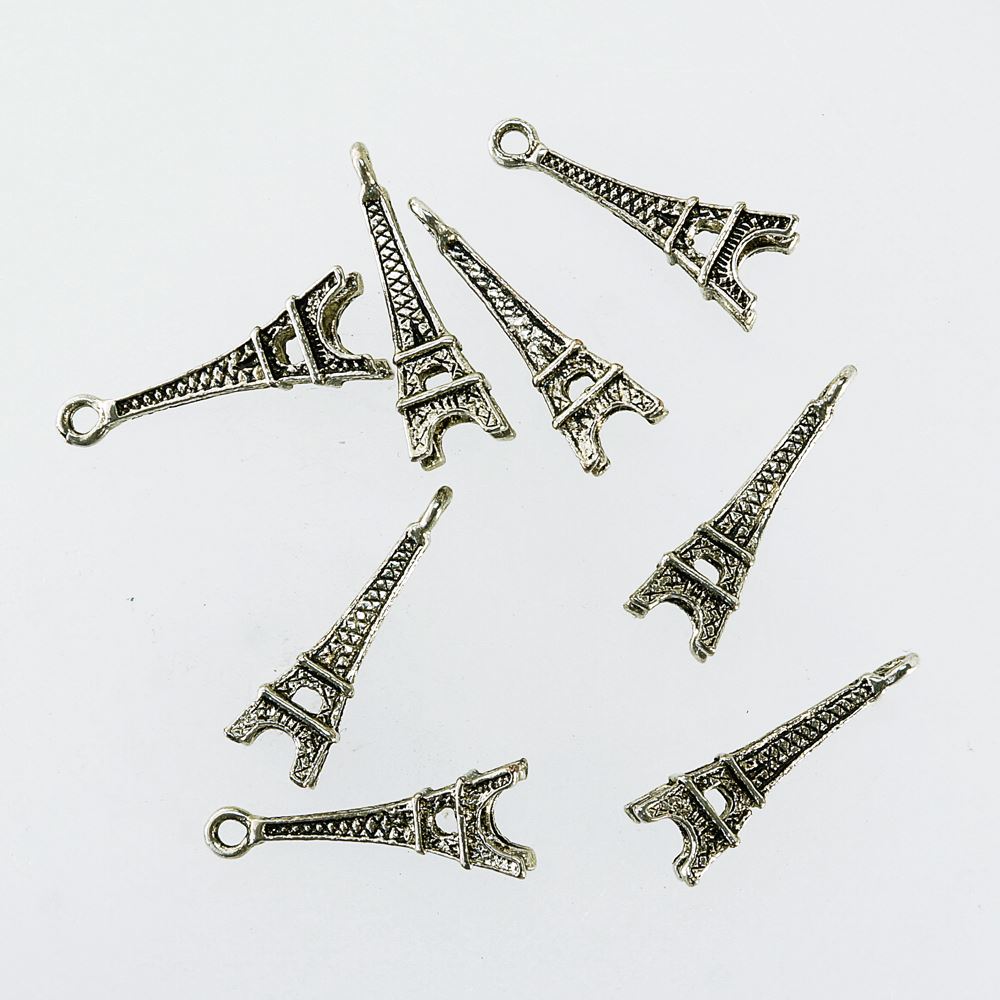 エッフェル塔 チャーム 8×24mm 10点入り アンティークシルバー(銀古美) 真鍮 素材 パーツ