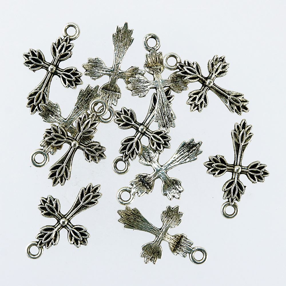 リーフクロス チャーム 17×20mm 10点入り アンティークシルバー(銀古美) 真鍮 素材 アクセサリーパーツ