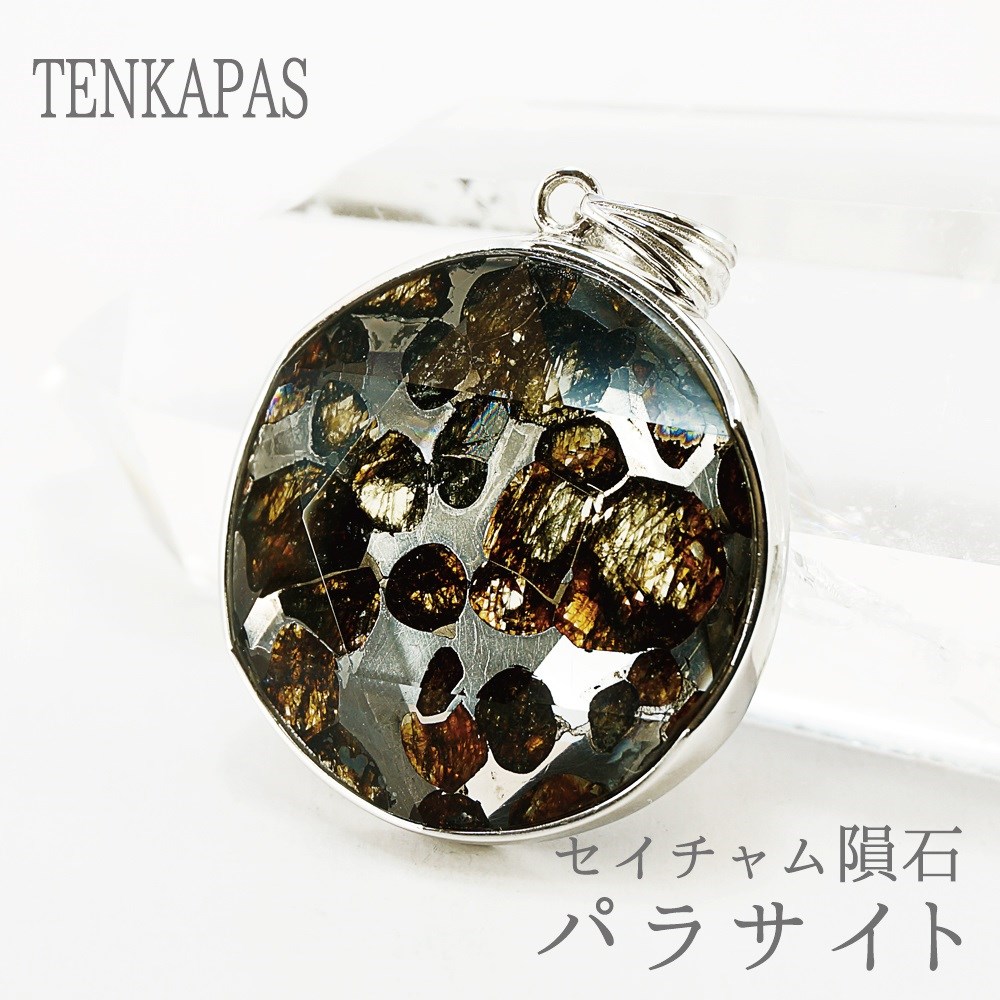 ロシア産 セイムチャン隕石 パラサイト ペンダント ネックレス 六芒星両面カット 32mm プラチナ仕上げ スネークチェーン付き パワーストーン 天然石 アクセサリー 厄除け 風水 お守り プレゼント ギフト