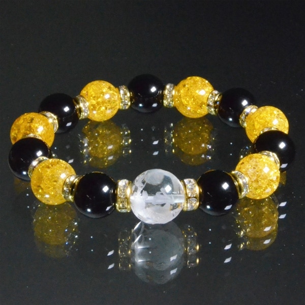 青龍ブレスレット＜水晶素彫り龍×オニキス×爆裂黄水晶＞