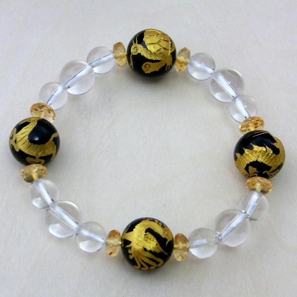 黒オニキス四神獣φ12mm×カットシトリン×天然水晶ブレスレット