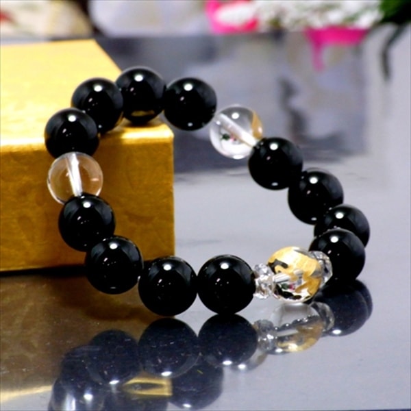 手彫り金白虎×黒オニキスφ12mmブレスレット