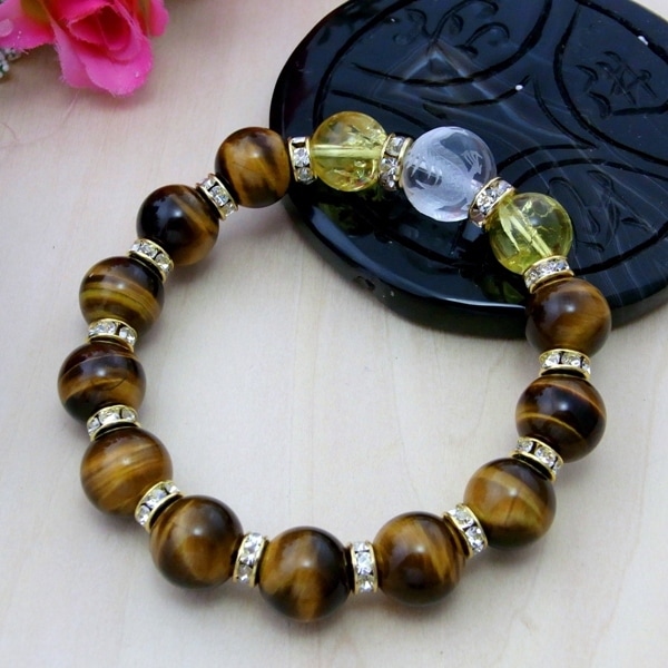 激強運ブレスレット☆手彫り青龍水晶×イエロータイガーアイ×クラック黄水晶