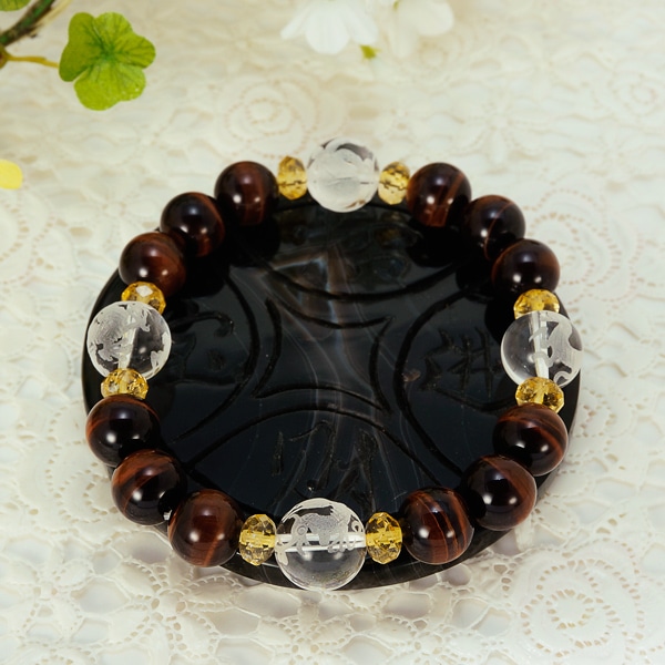 素彫り四神獣水晶×シトリン・レッドタイガーアイブレスレット