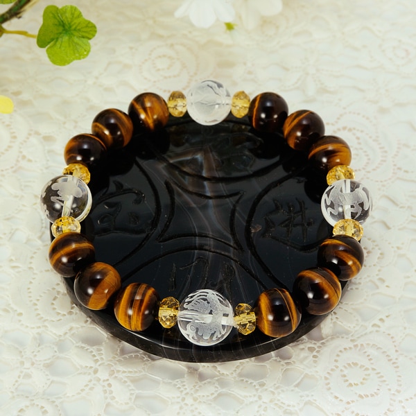 素彫り四神獣水晶×シトリン・イエロータイガーアイブレスレット