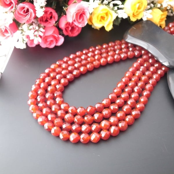 64面カット赤メノウ一連（φ3mm-8mm） 連売り 素材 パーツ