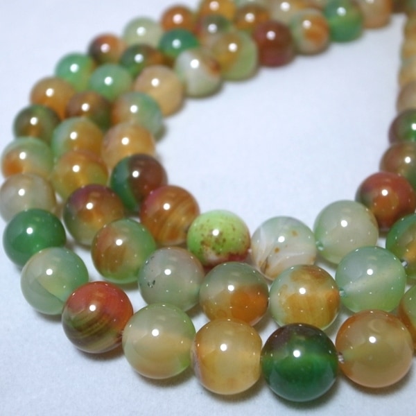 孔雀グリーンメノウ 一連 (φ10mm-φ14mm) 連売り 素材 パーツ 丸玉