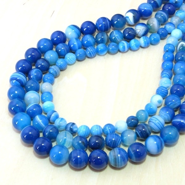 藍紋メノウ 一連 （φ8mm-12ｍｍ） 連売り 素材 パーツ 丸玉