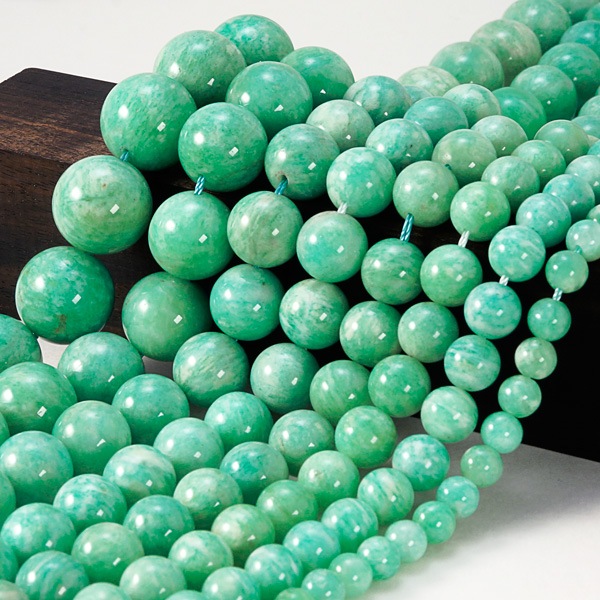 ブラジル産 3A級 天然アマゾナイト 一連 (丸珠φ6-16mm) 連売り 素材 パーツ 丸玉
