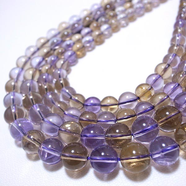 天然（2A-3A級）アメトリン 一連 （φ8mm-12ｍｍ） 連売り 素材 パーツ 丸玉