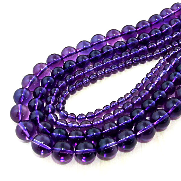 アメジスト(紫水晶) 一連 (φ6mm-12mm) 連売り 素材 パーツ 丸玉