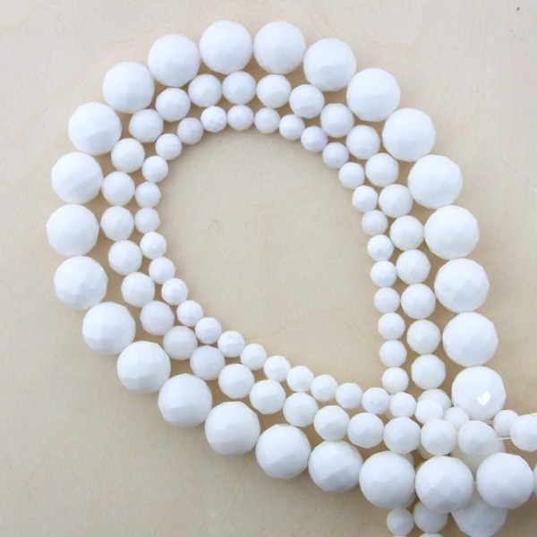 ラウンドカット ホワイトオニキス一連(φ3mm-12mm) 連売り 素材 パーツ