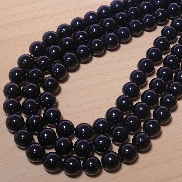 「魔よけ」お守り石 黒オニキス 一連 (4mm-20mm) 連売り パワーストーン 素材 パーツ 丸玉