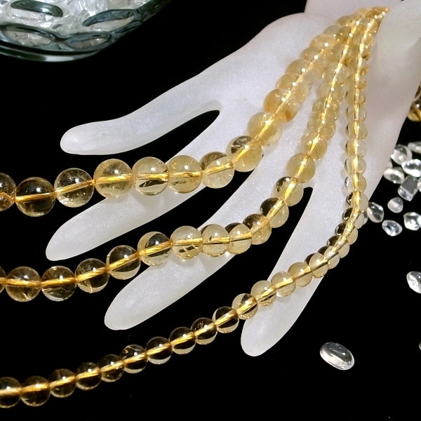 11月誕生石 3A級天然シトリン 一連 （φ6-12mm） 連売り 素材 パーツ 丸玉