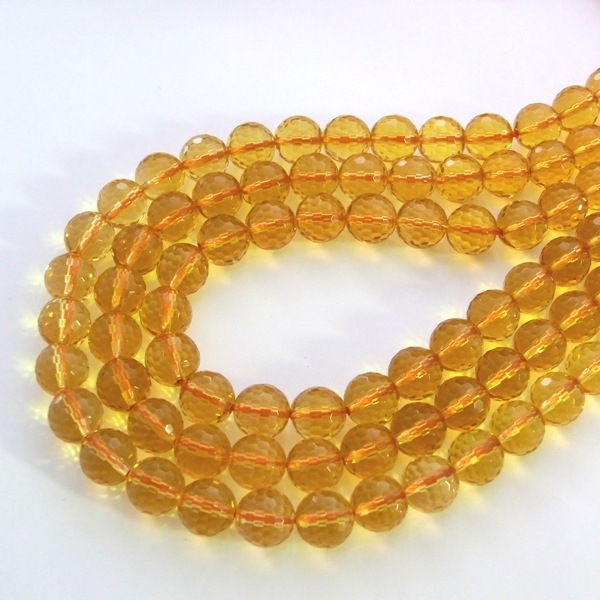 ★128面カットシトリン（黄水晶） 一連 （φ6mm-12mm） 連売り 素材 パーツ
