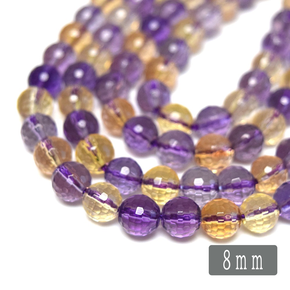 ☆128面カットアメトリン一連（φ8mm-12mm） 連売り 素材 パーツ 