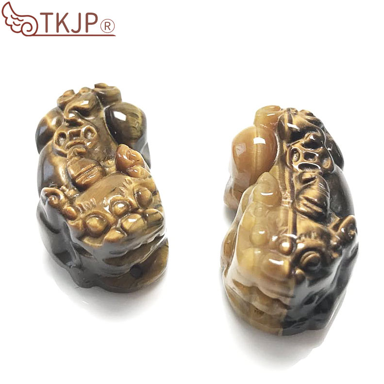 純銅製 鎏金 回頭獣 彫刻置物／一対セット 貔貅（ヒキュウ）銅製置物 翼付き 大サイズ 雌雄ペア｜風水最強