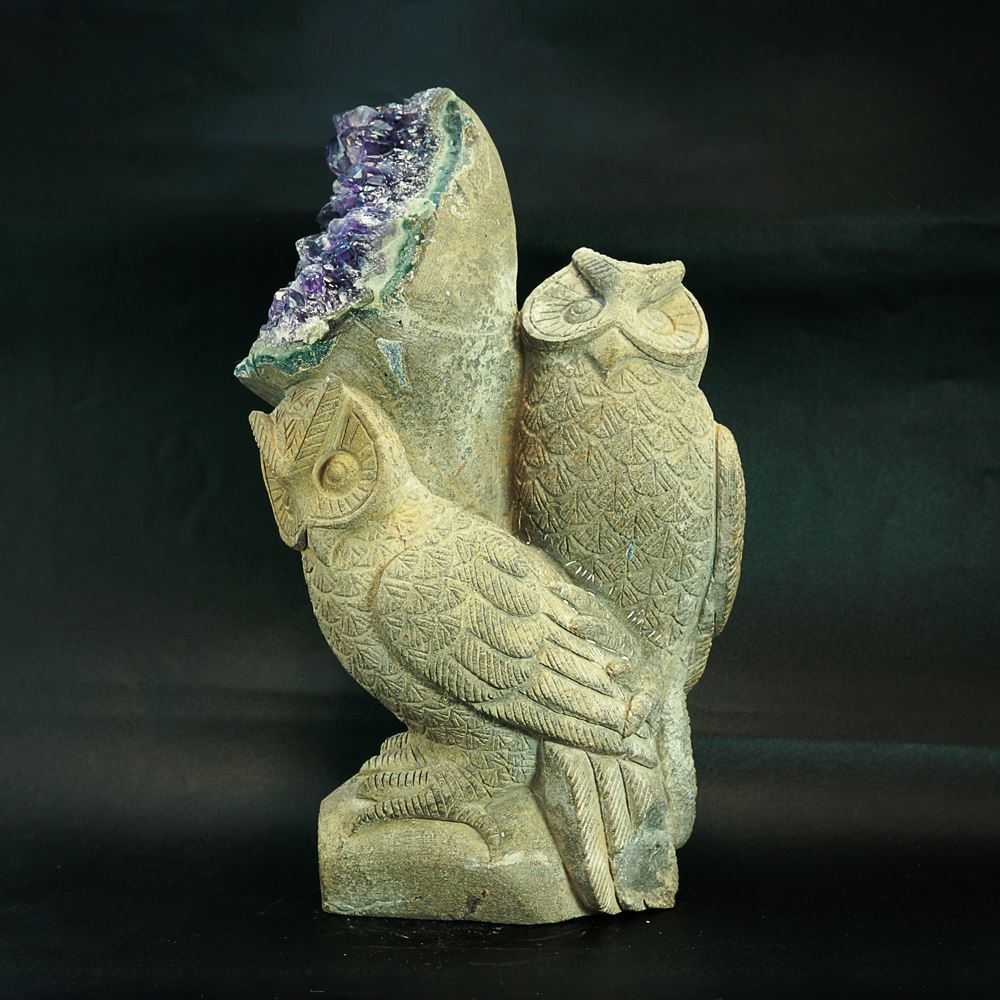FOREST-STONE / 〔D383-5〕彫刻品 水晶 フクロウ彫り ふくろう 梟 置物