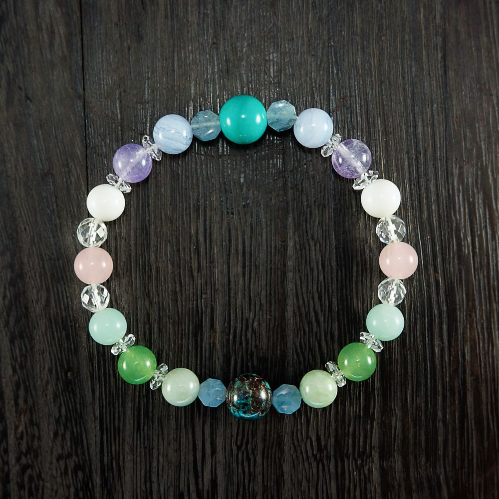 天然石 アクアマリン アマゾナイト ハウライト デザインブレスレット クリソコラ × アクアマリン × 翡翠 × アベンチュリン × アマゾナイト