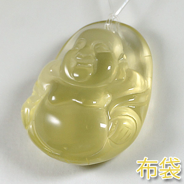 レモンクォーツ・水晶彫刻 観音様・布袋様（大） ペンダント