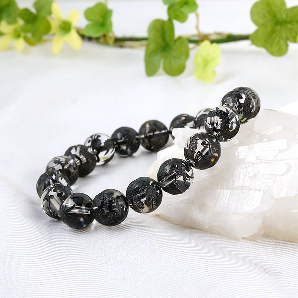 手彫り 黒龍 水晶 10mm ブレスレット [ブラック仕上げ] 青龍