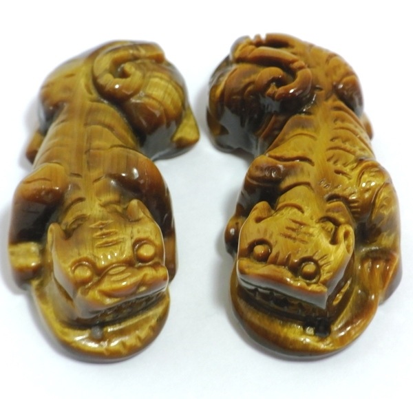 虎【タイガー】～置物2頭ペアセット～イエロータイガーアイ