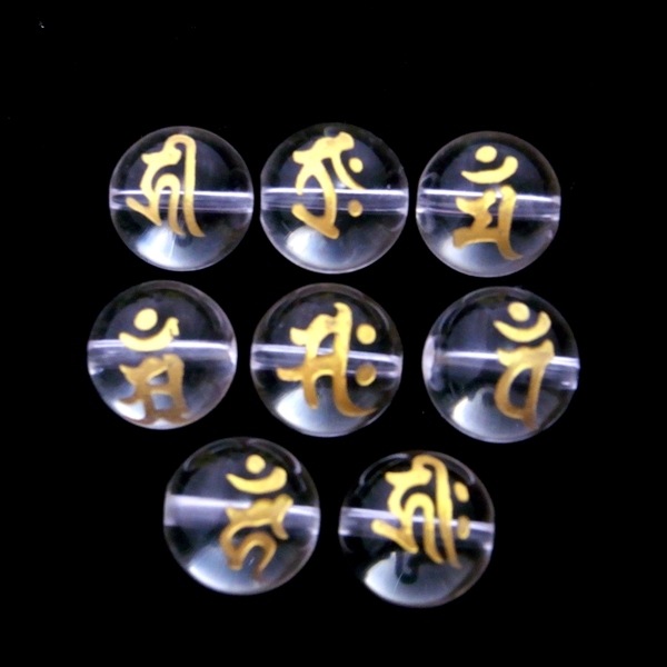 風水　八卦梵字入りねんりん水晶 大粒水晶】梵字（ボンジ）金塗り手彫り丸玉（16mm-20mm) | 天然石一覧