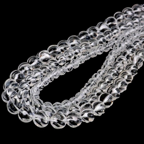 ＜スクリュー＞彫刻水晶 一連 （φ8mm-φ12mm） 連売り 素材 パーツ 丸玉