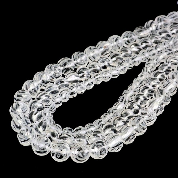 ＜ローズ＞彫刻水晶 一連 （φ10mm-φ12mm） 連売り 素材 パーツ 丸玉