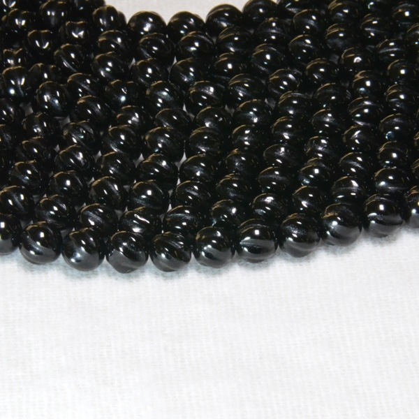 スクリュー彫刻 「魔よけ」のお守り石☆黒オニキス 一連 (Φ6mm-12mm) 連売り 素材 パーツ 丸玉