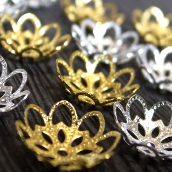 フラワーキャップ座金（花形、アクセサリーパーツ、ロンデル） 20点