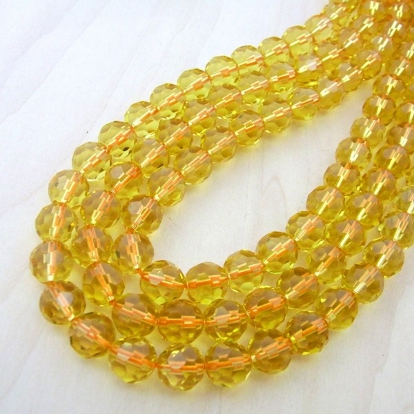 ☆32面カットシトリン（黄水晶）一連（φ6mm-φ10mm） 連売り 素材