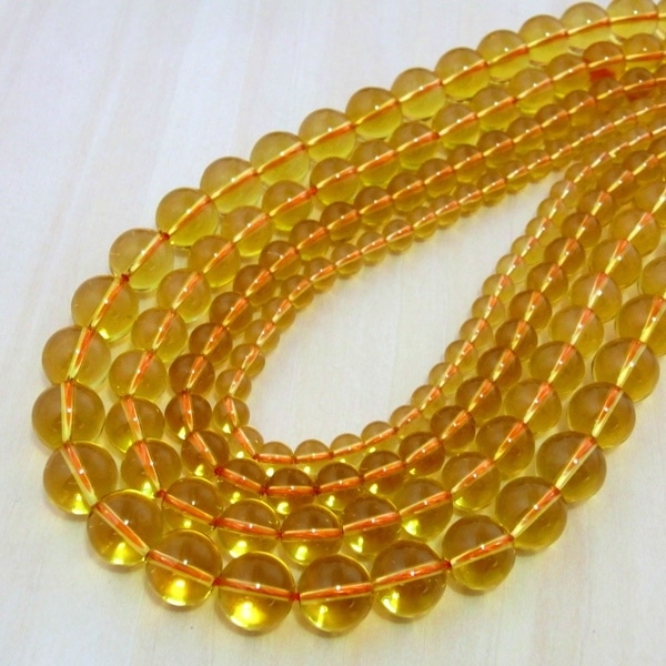 シトリン(黄水晶) 一連 (φ4mm-12mm) 連売り 素材 パーツ 丸玉 | 天然石